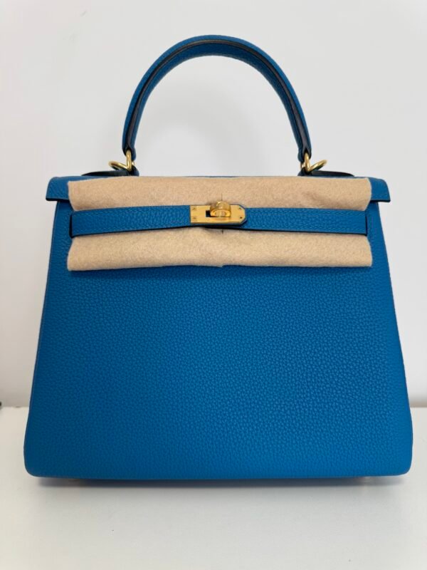 Hydra Blue Kelly25 Original Togo Leather from Weinheimer Factory Hand Engraved Logo Brass Nail for Fashion