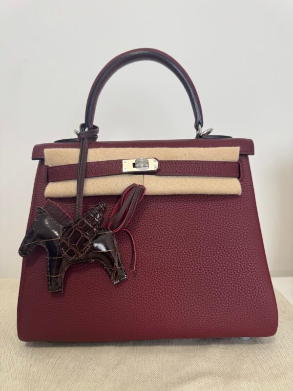 Rouge H Kelly25 Original Togo Leather from Haas Factory Hand Engraved Logo Brass Nail for Fashion